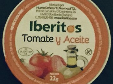 Tarrina de tomate y aceite marca Iberitos. Circular y metálica de 22 gramos