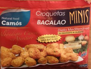 Envase croquetas de bacalao y piñones. Marca Camós