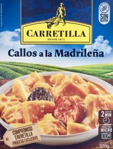 Envase callos a la madrileña marca Carretilla. Precocinados listos en 2 minutos.