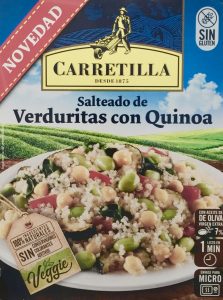 Salteado de verduritas con quinoa. Detalle del envase marca Carretilla.