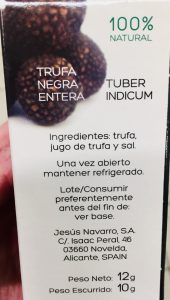 Envase de trufa negra Tuber indicum.