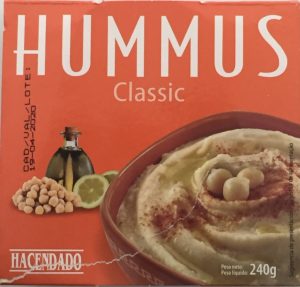 Envase hummus Hacendado.