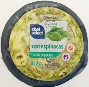 Tortilla de patatas y espinacas precocinada.