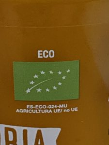 Etiqueta ecológica de la crema de zanahoria y naranja con jengibre.